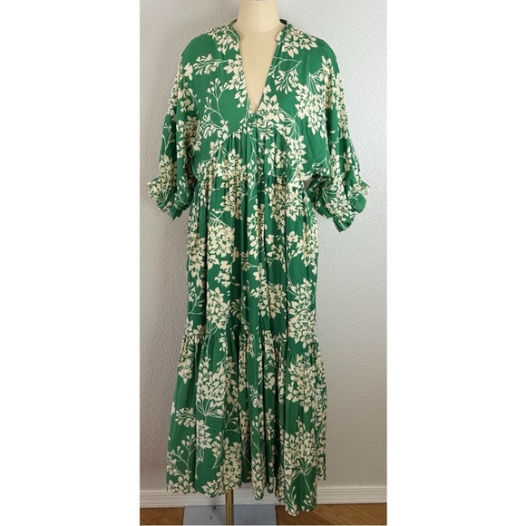 Dress Day Dresses & Skirts - Dress Day Green Floral Maxi Dress with Cream Botanical Print Large